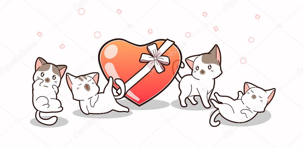 Banner adorable cats and jelly heart with bow