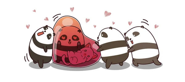 Banner Kawaii Panda Desenhos Animados Dia Dos Namorados —  Vetores de Stock