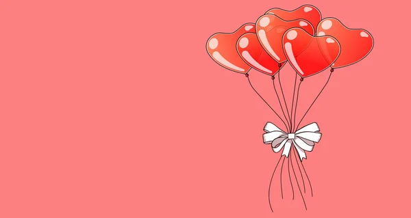Ręcznie Rysowane Balony Serca Różowym Tle Walentynki — Wektor stockowy