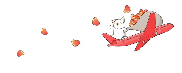 Banner Χέρι Που Kawaii Γάτα Τσάντα Καρδιά Στο Αεροπλάνο — Διανυσματικό Αρχείο