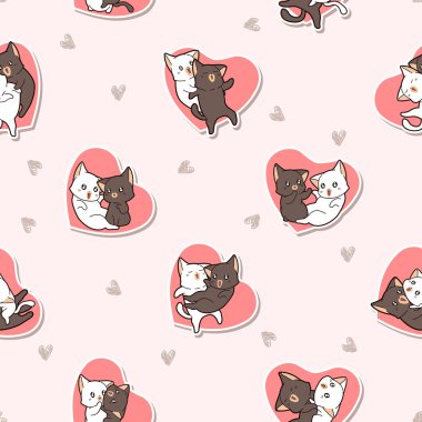Kusursuz desenli pembe kalpli sevimli aşık kedi karakterleri.