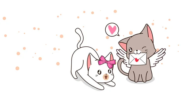 Adorable Gato Cupido Con Carta Amor Novia — Vector de stock