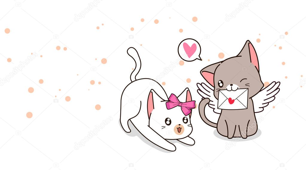 Adorable cupid cat with love letter and girlfriend