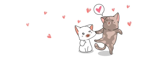 Banner Kawaii Γάτα Τσιμπάει Μάγουλα Της Γάτας Αγάπη — Διανυσματικό Αρχείο
