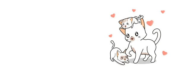 Χαριτωμένες Γάτες Και Μίνι Καρδιές Απεικόνιση Φόντου — Διανυσματικό Αρχείο