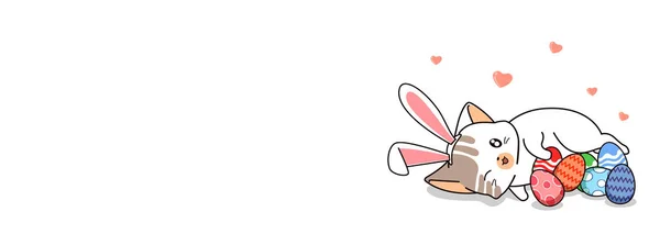 Kawaii Lapin Chat Oeufs — Image vectorielle
