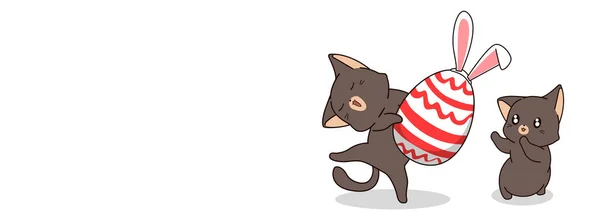 Kawaiské Kočky Vejcem Velikonoční Den — Stockový vektor