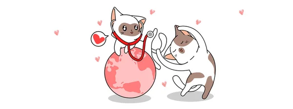 Kawaii Cat Health Day Banner — ストックベクタ