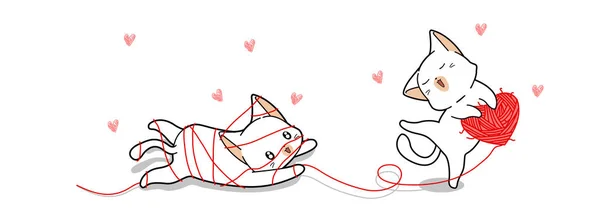可爱的猫在玩弄爱情 — 图库矢量图片