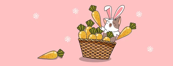 Naughty Bunny Cat Carrots — Stock Vector