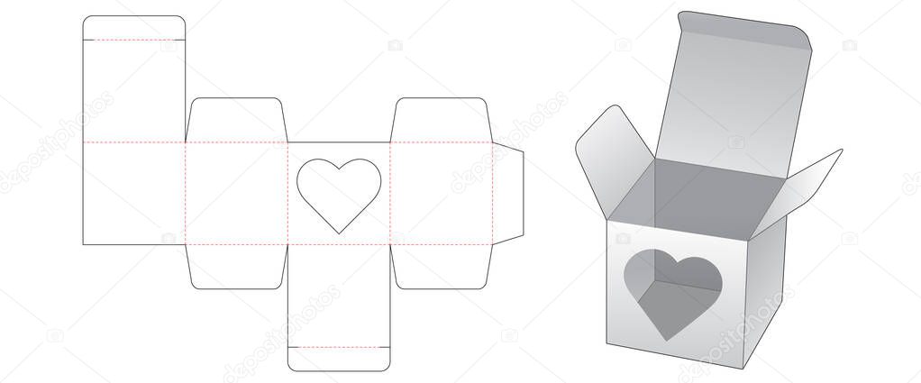 Gift box with heart shaped window die cut template design