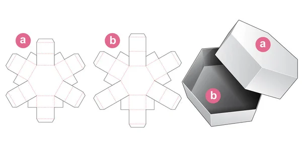 Caja Regalo Hexagonal Plantilla Troquel Tapa — Vector de stock