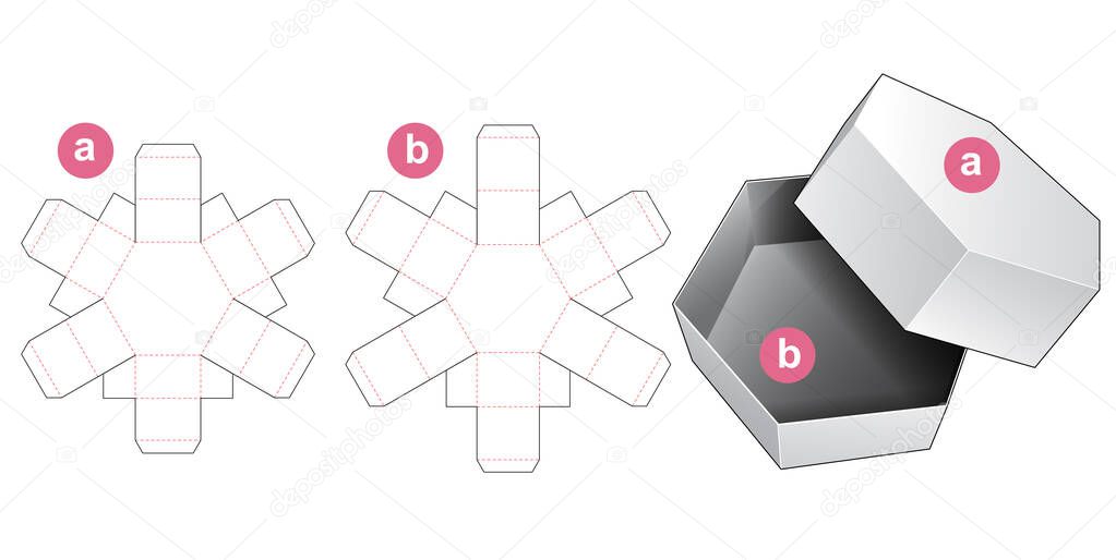 Hexagonal gift box and lid die cut template