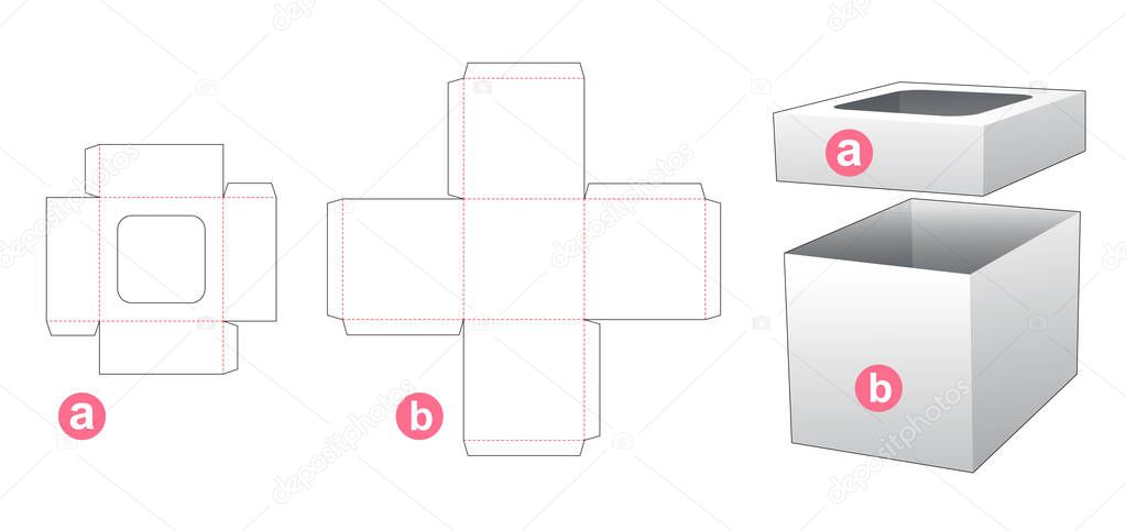 Packaging box and lid which is window die cut template