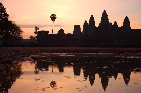 Silhouette Angkor Wat Lever Soleil Cambodge — Photo