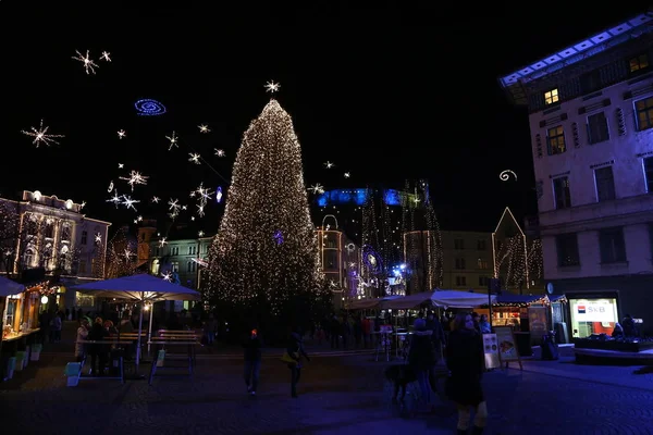 Centro Romántico Liubliana Decorado Para Navidad —  Fotos de Stock