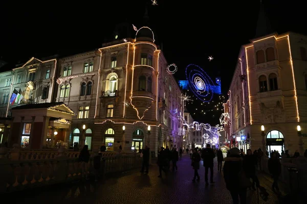 Centre Ville Romantique Ljubljana Décoré Pour Noël — Photo
