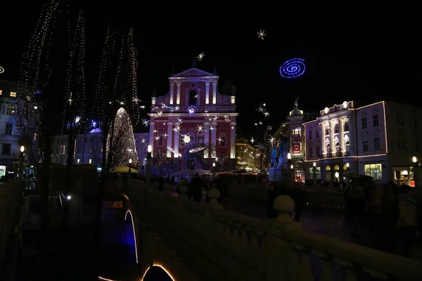 Centro Romántico Liubliana Decorado Para Navidad —  Fotos de Stock