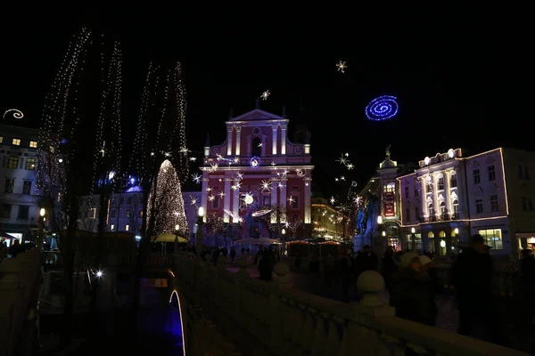 Centro Romántico Liubliana Decorado Para Navidad —  Fotos de Stock