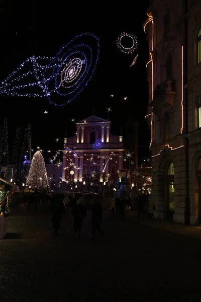 Centro Romántico Liubliana Decorado Para Navidad —  Fotos de Stock