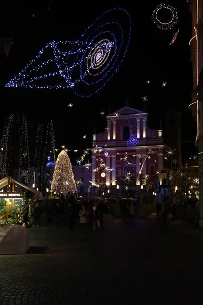 Centro Romántico Liubliana Decorado Para Navidad —  Fotos de Stock