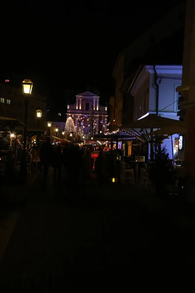 Romantic Ljubljana City Center Decorated Christmas Time — 스톡 사진