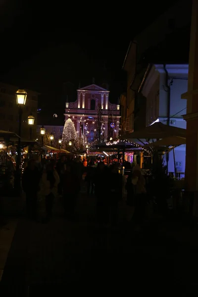 Centre Ville Romantique Ljubljana Décoré Pour Noël — Photo