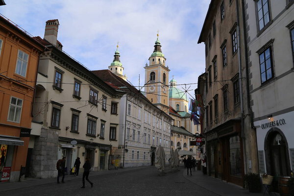 View of the street of Ljubljana in Christmas time