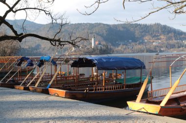  Lake Bled geleneksel ahşap tekneler