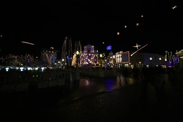 Центр Міста Любляни Прикрашений Різдвяним Святом — стокове фото