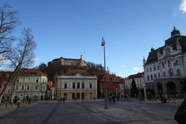 Romantic Ljubljana City Center Decorated Christmas Time — ストック写真