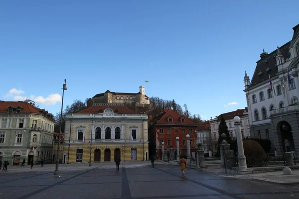 Romantic Ljubljana City Center Decorated Christmas Time — ストック写真