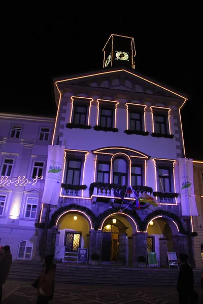 Romantic Ljubljana City Center Decorated Christmas Time — Stock Photo, Image