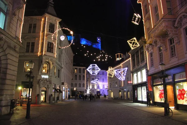 Centre Ville Romantique Ljubljana Décoré Pour Noël — Photo