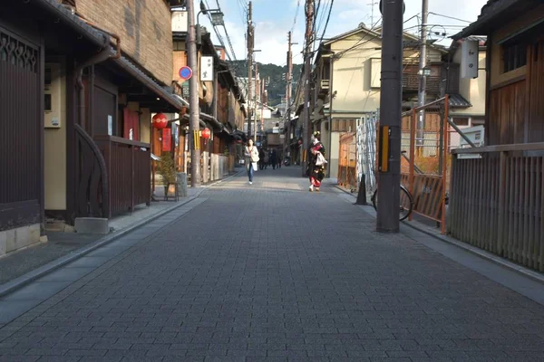 Pohled Ulici Okrese Gion Kjóto — Stock fotografie