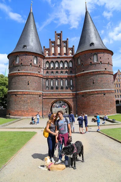 View Holstentor Gate Lubeck Németország — Stock Fotó