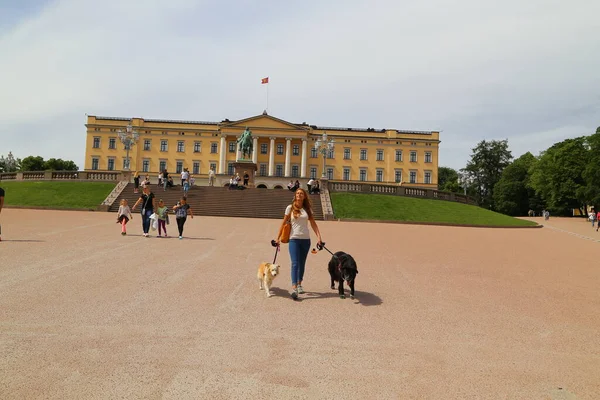 Королівський Палац Осло Столиці Норвегії Літній День Коли Туристи Гуляють — стокове фото