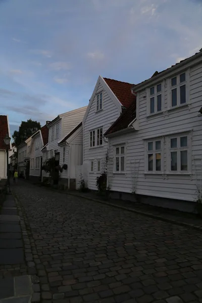 Street White Wooden Houses Old Centre Stavanger — Stock Photo, Image