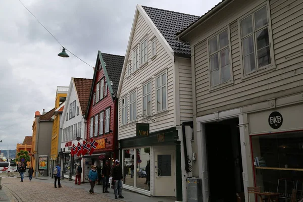 Casas Coloridas Bergen Dia Nublado — Fotografia de Stock