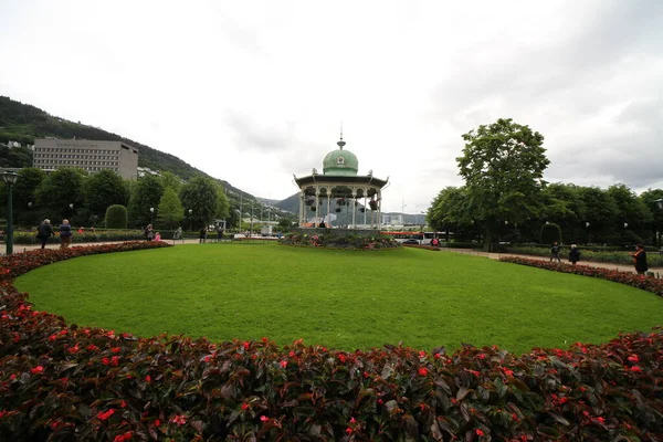 Bergen Kleurrijke Huizen Een Bewolkte Dag — Stockfoto