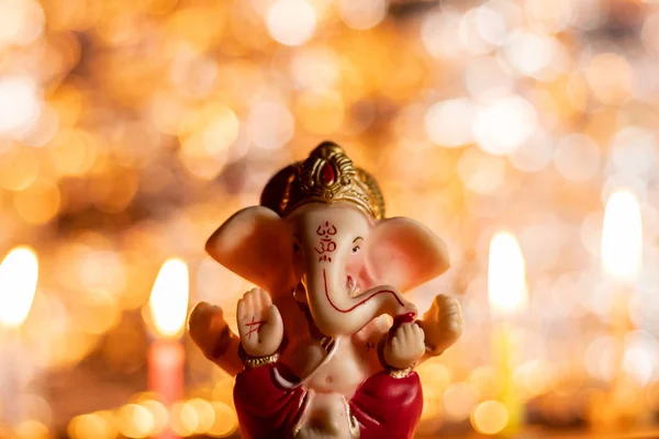 Ídolo Ganesh Visão Frontal Com Belo Bokeh Para Ganesh Chatur — Fotografia de Stock