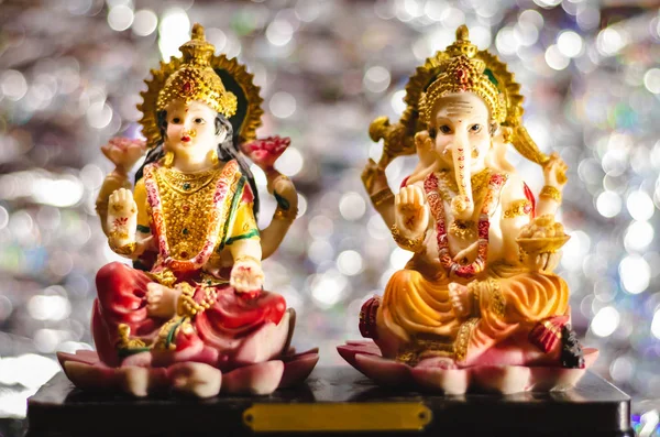 Ganesh Luxmi Estatuas Contra Bokeh Antecedentes Dhanteras Conce — Foto de Stock