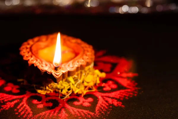 Uma Única Lâmpada Barro Usado Luxmi Poojan Durante Diwali Com — Fotografia de Stock