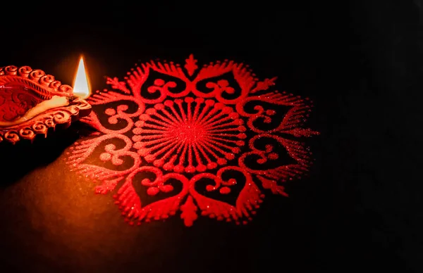 Vista Cerca Del Festival Diwali Con Lámpara Aceite Sobre Arte — Foto de Stock