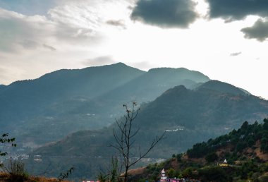 güzel tepelerin ve bulutlu gökyüzünün ön planda ağaçla fotoğrafı, doğal bir kavram.