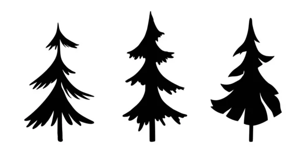 Ensemble Silhouettes Vectorielles Arbres Noël Dans Différents Styles Trois Arbres — Image vectorielle