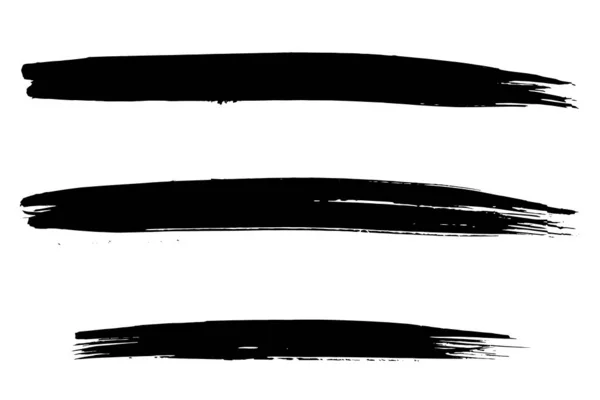 Векторний Набір Трьох Великих Довгих Пензлів Чорним Художнім Чорнилом Ручна — стоковий вектор