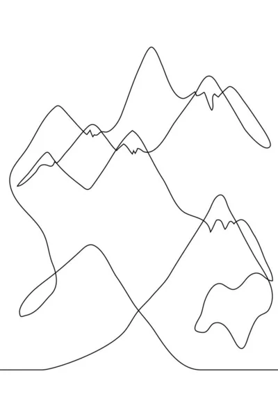 连成一条线画山 垂直直线矢量简图 山形轮廓 带有黑色轮廓的风景秀丽的山丘 — 图库矢量图片