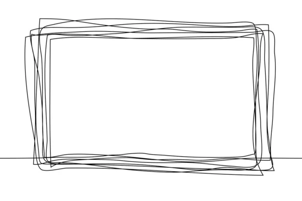 在一个恒定的黑色轮廓的草图技术中 矩形框架的连续单线绘图 在白色的布袋上模仿铅笔痕迹的粗糙形状 矢量股票说明 — 图库矢量图片
