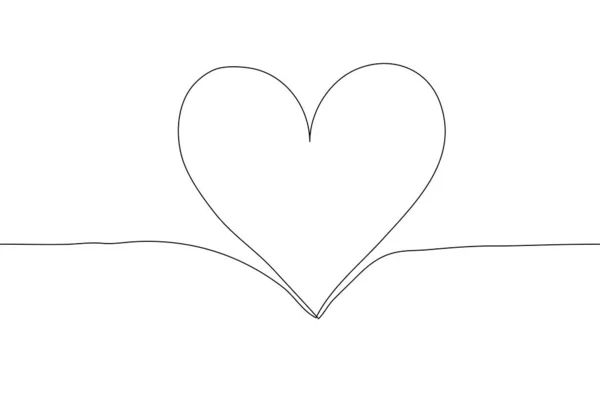 Непрерывная Линия Рисует Контур Сердца Белом Фоне Векторная Горизонтальная Иллюстрация — стоковый вектор